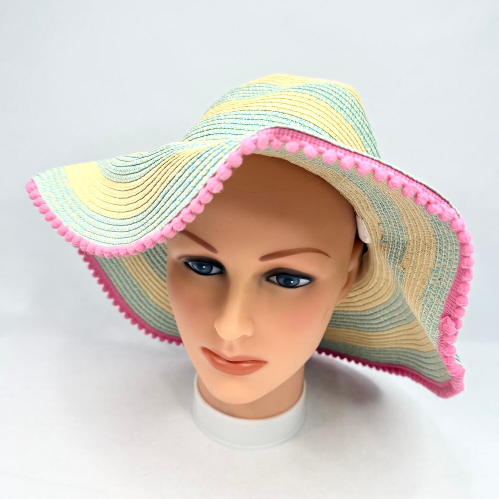 Stiped Floppy Straw Summer Hat